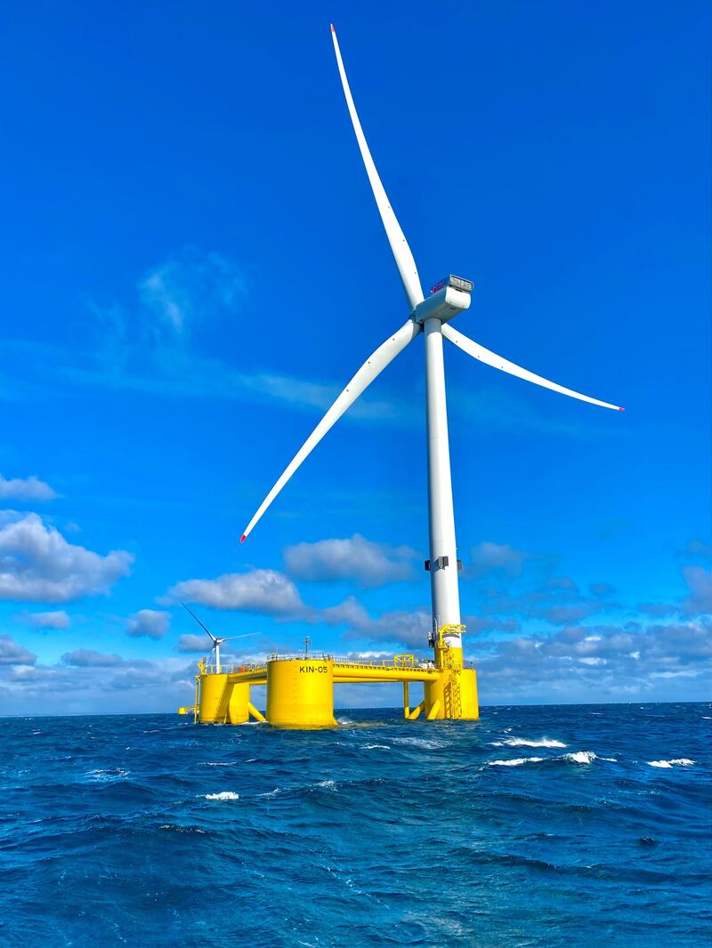 A floating offshore wind turbine off Kincardine in Scotland