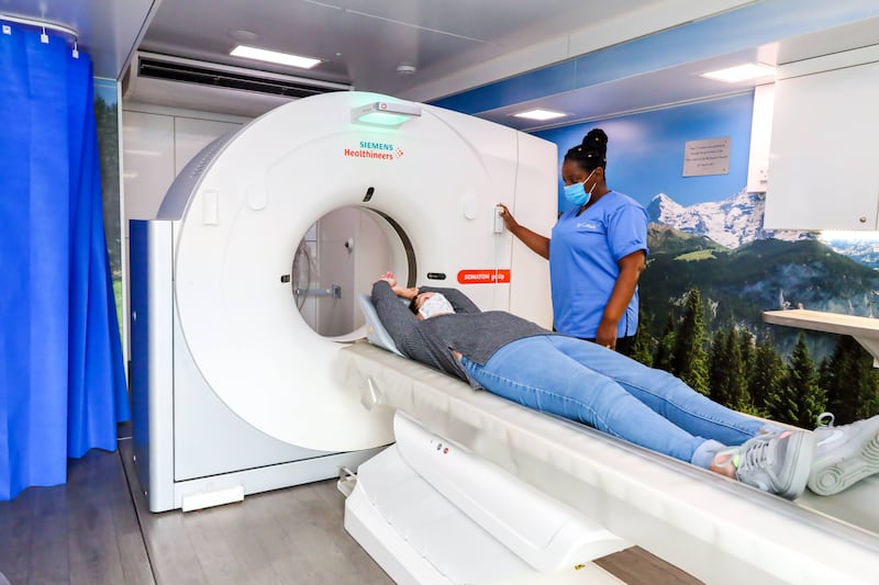 A scanner in an NHS mobile truck, part of the NHS Targeted Lung Health Check Programme