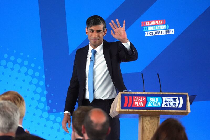Prime Minister Rishi Sunak after launching the Conservative Party General Election manifesto at Silverstone