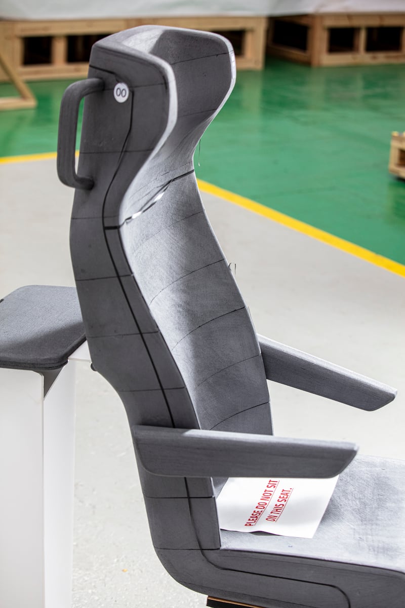 A full-size mock-up of a HS2 seat at Alstom’s Derby factory