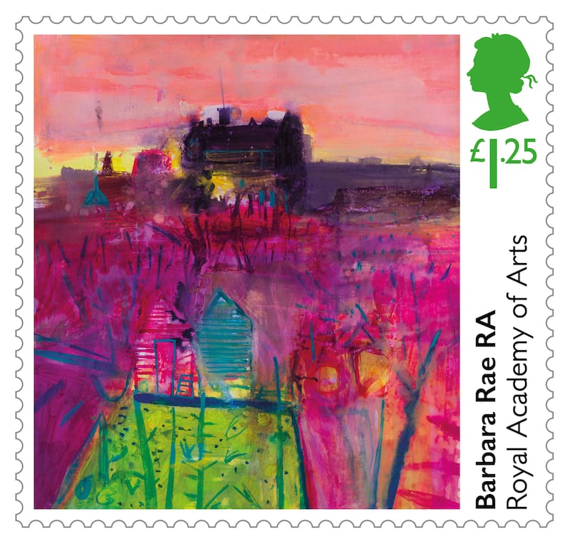 A Barbara Rae commissioned original artwork stamp to mark the 250th anniversary of the founding of the Royal Academy of Arts was issued by Royal Mail in 2018