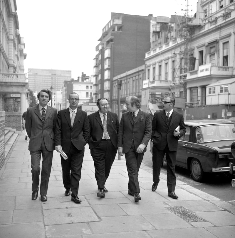 Leading SDLP figures (l-r) Austin Currie, Gerry Fitt, Paddy Devlin, Ivan Cooper and Eddie McGrady pictured in London in 1972