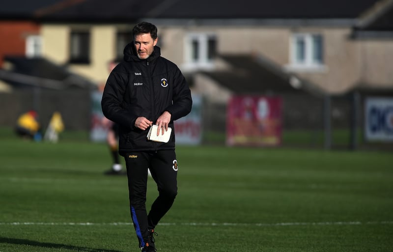 Errigal Ciaran manager  Enda  McGinley at Corrigan Park.