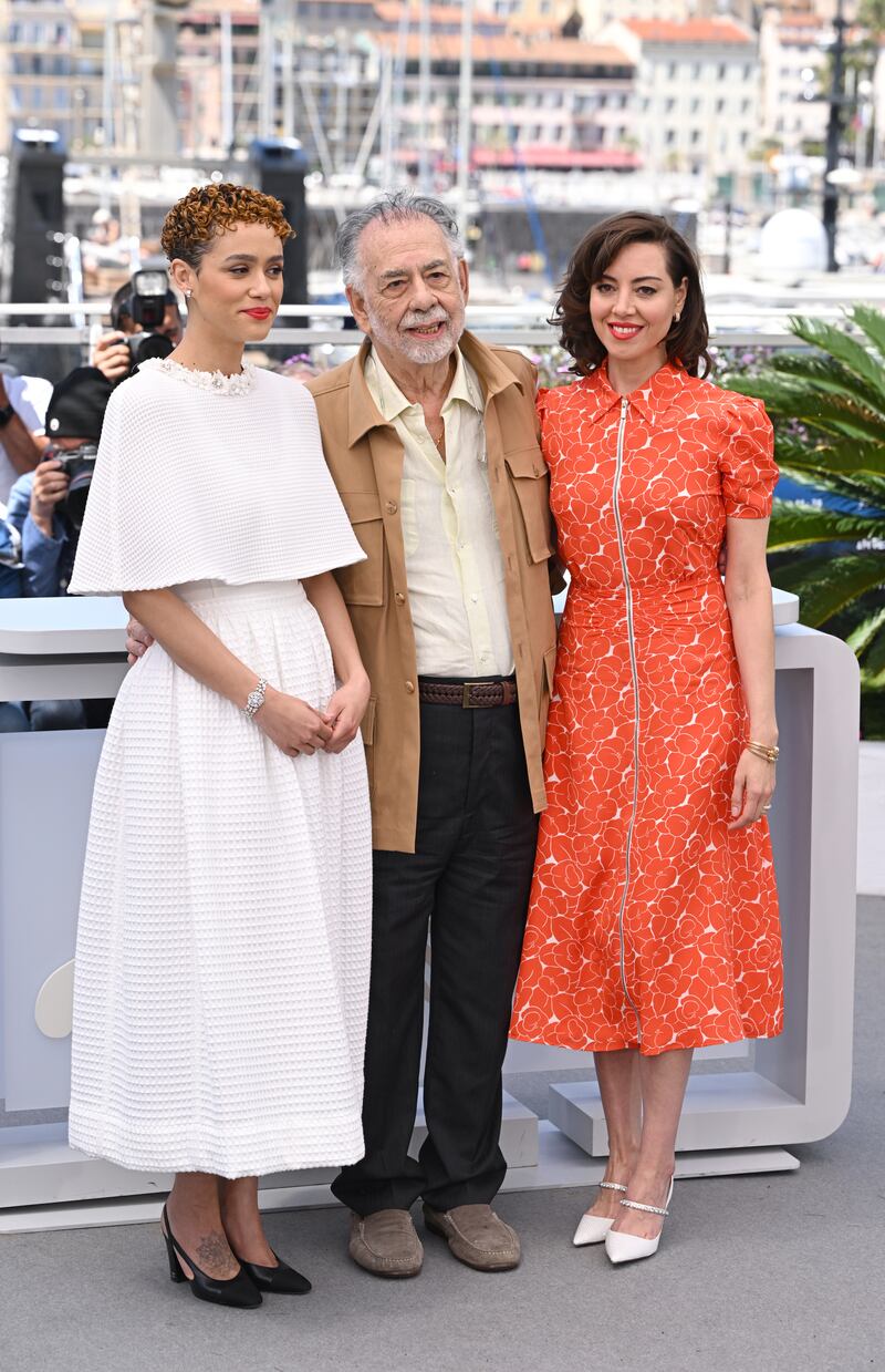(left to right) Nathalie Emmanuel, Francis Ford Coppola, and Aubrey Plaza