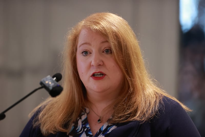 Stormont Justice Minister Naomi Long speaks at the launch of the domestic and sexual abuse strategy at the NSPCC’s headquarters in north Belfast