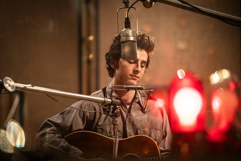 Timothee Chalamet stars as Bob Dylan in A Complete Unknown (Macall Polay/Searchlight Pictures /AP)