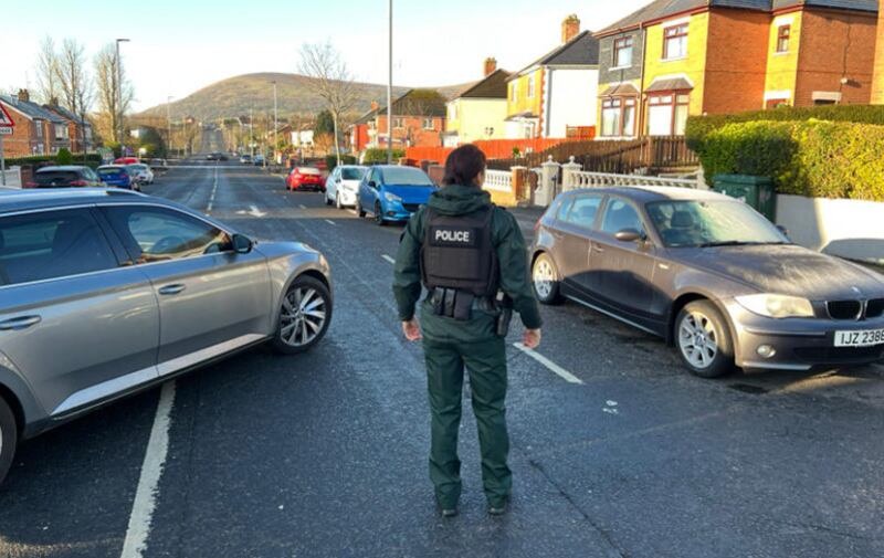 The Ballysillan Road in north Belfast was closed by police this morning. Picture by Mal McCann&nbsp;