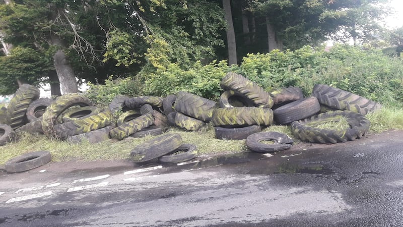 Tyres have been dumped at a Co Derry roadside