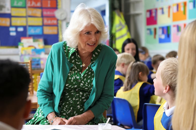 The Queen joins an art class at Lacock Church of England Primary School