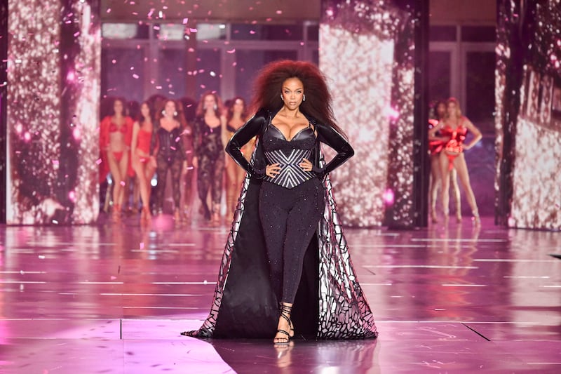 Tyra Banks walks the runway during the Victoria’s Secret Fashion Show (Evan Agostini/Invision/AP)