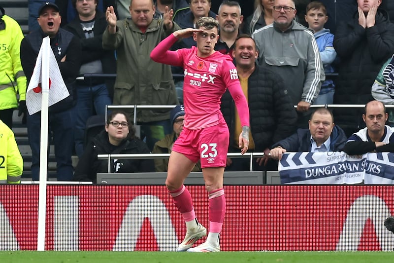 Sammie Szmodics celebrates after opening the scoring for Ipswich