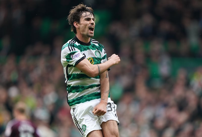 Celtic’s Matt O’Riley celebrates scoring