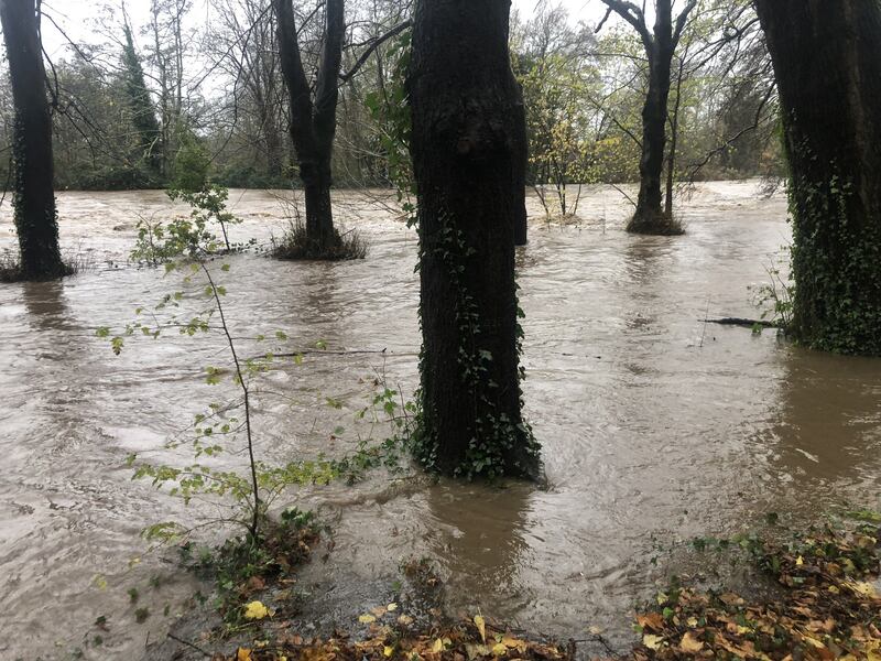 The River Taff flooding in Pontypridd, Wales