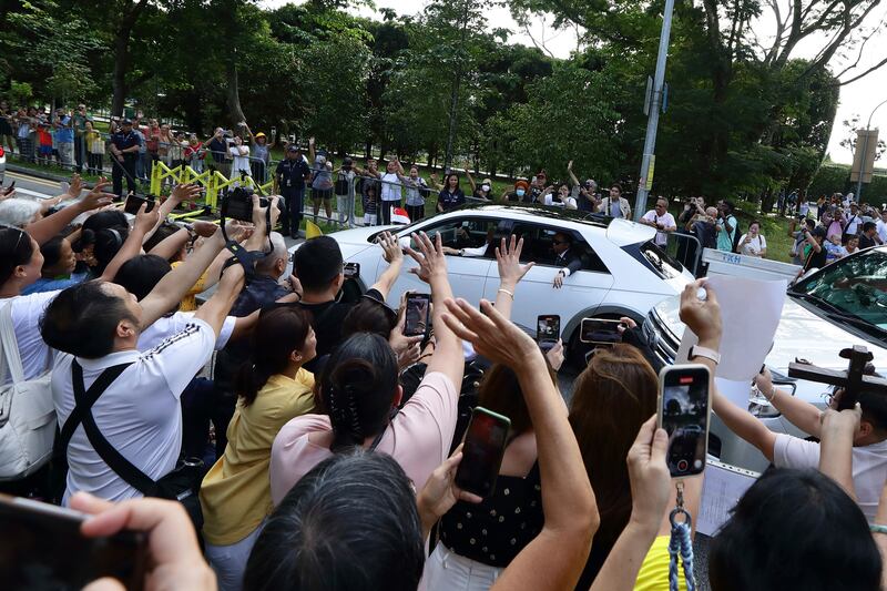 Pope Francis arrives at St Theresa’s Home in Singapore on Friday (Suhaimi Abdullah/AP)