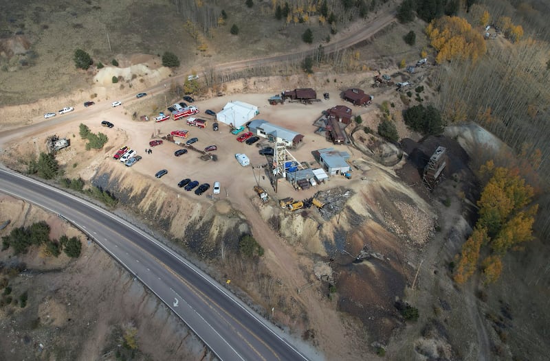 Emergency personnel stage outside the Mollie Kathleen Gold Mine (Arthur Trickette-Wile/The Gazette via AP)