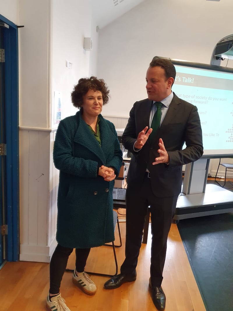 SDLP leader designate Claire Hanna MP with former Taoiseach Leo Varadkar at Thursday's New Ireland Commission schools engagement event in Derry.