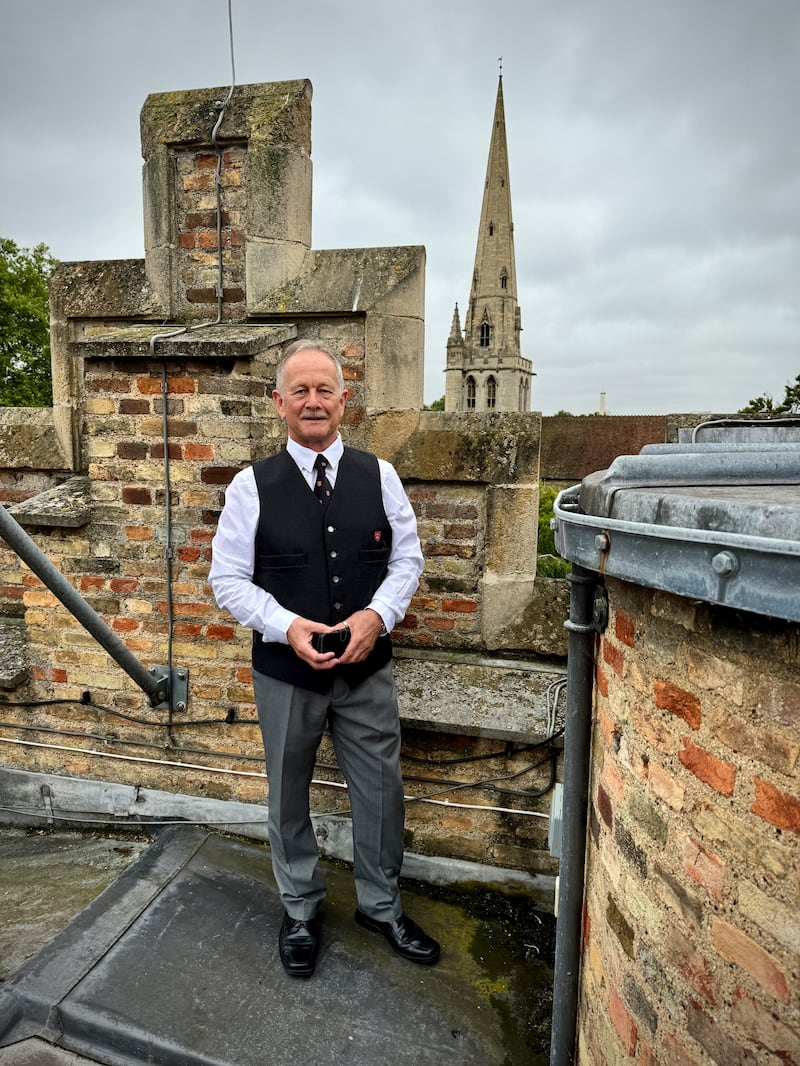 Dean Allen, 70, ticked off a ‘bucket-list wish’ by spending the day as a porter at Jesus College, Cambridge.