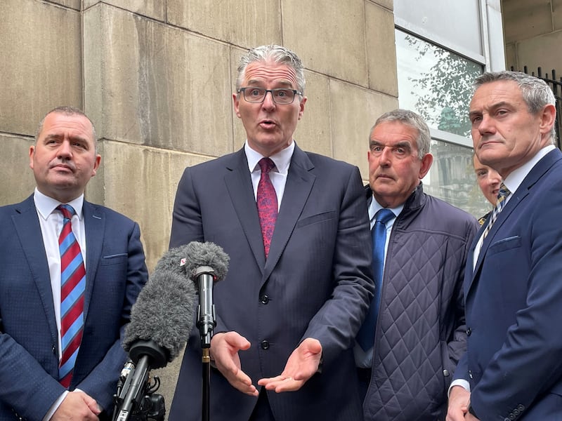 GAA president Jarlath Burns speaks to reporters after meeting Gordon Lyons