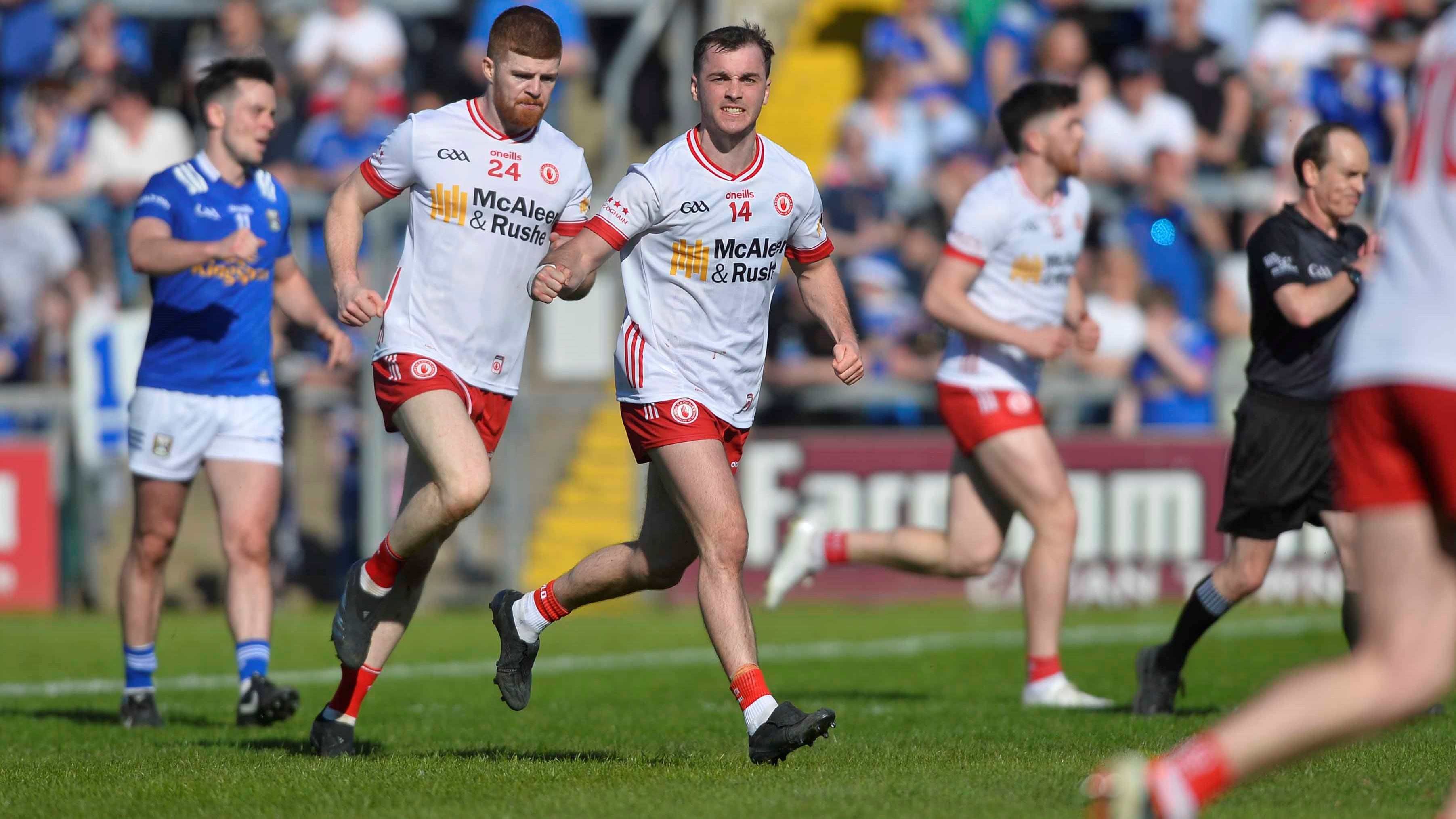 Darragh Canavan clenches his fist to celebrate a crucial score during his superb display that helped Tyrone edge past Cavan in extra-time. Picture: Mark Marlow