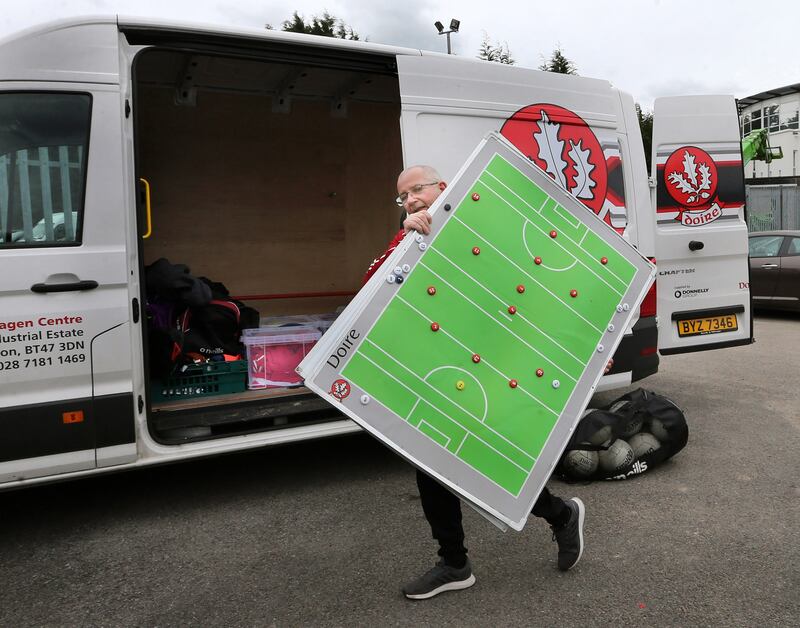 Colm McGuigan with the Derry tactics board

Picture: Margaret McLaughlin