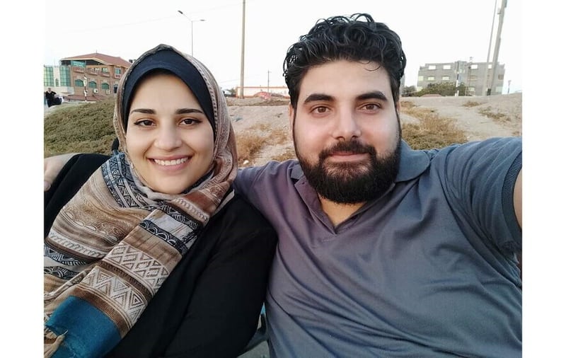 Khalid El-Estal pictured with his wife Ashwak, who was killed in Gaza last month.