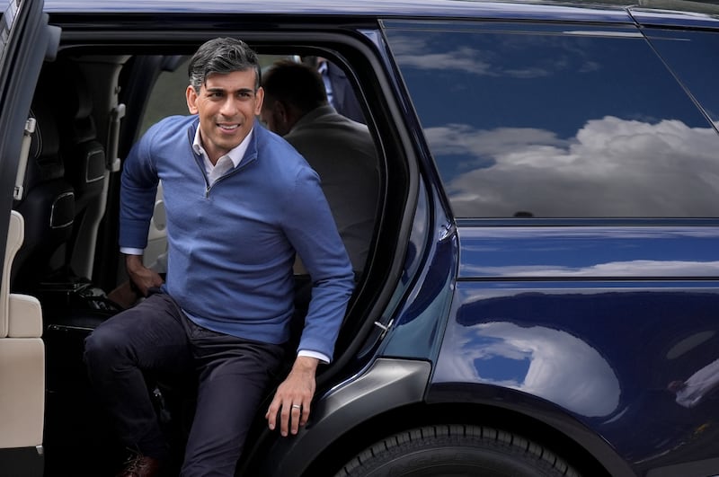 Prime Minister Rishi Sunak arrives for a visit to Great Wood Farm Early Years Centre, Grantham in East Midlands, while on the General Election campaign trail. Picture date: Monday June 17, 2024.