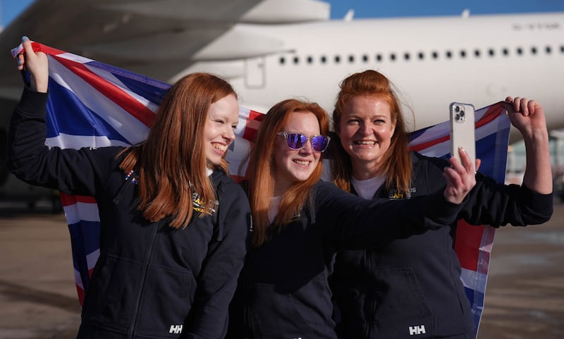 Samantha May, Elizabeth Brown and Gemma Barnes at Birmingham Airport