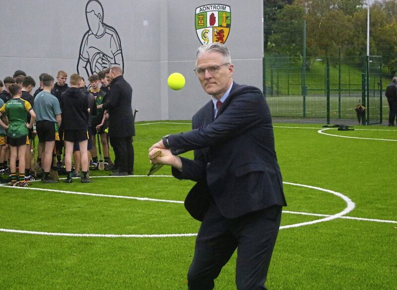 Jarlath Burns practises his hurling skills at St Mary&#39;s CBS, Belfast Picture: Kevin Heron 