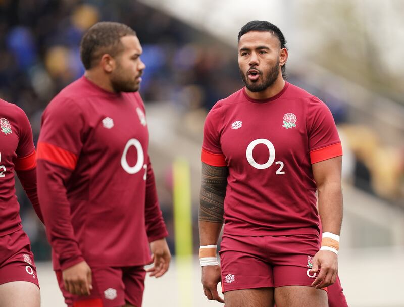 Ollie Lawrence (left) is the player to fill Manu Tuilagi’s boots for England