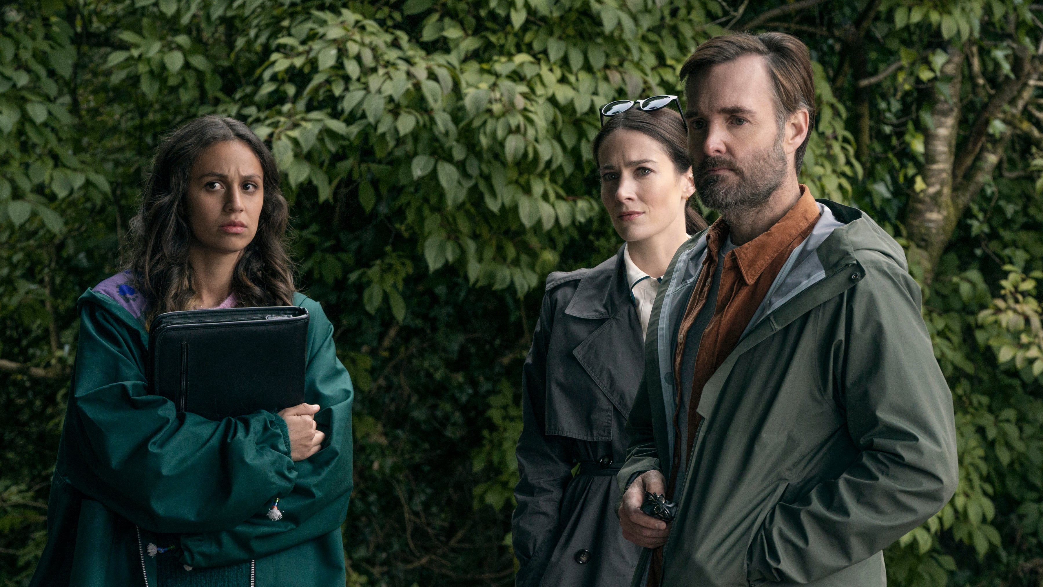 Bodkin. (L to R) Robyn Cara as Emmy Sizergh, Siobhán Cullen as Dove, Will Forte as Gilbert Power. Picture by Enda Bowe/Netflix © 2024