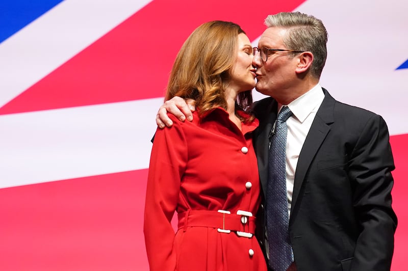 Prime Minister Sir Keir Starmer, with his wife Lady Victoria Starmer, after concluding his speech