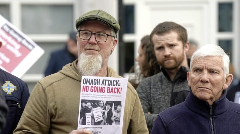 The rally took place outside Omagh Courthouse. Picture by Brian Lawless/PA Wire  