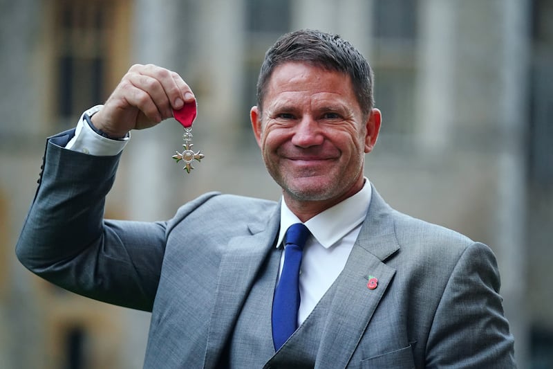 Steve Backshall after receiving an MBE for services to charity and to wildlife conservation in 2021