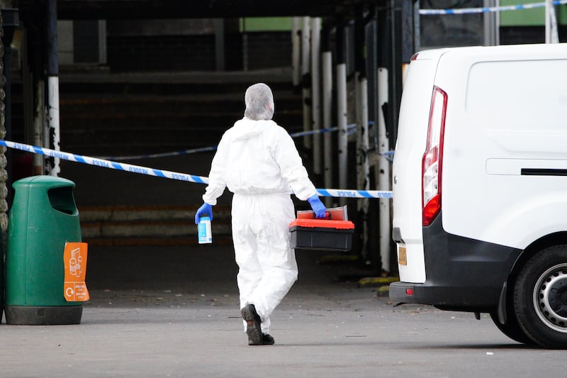 Forensic investigators at Ysgol Dyffryn Aman, in Ammanford, Carmarthenshire