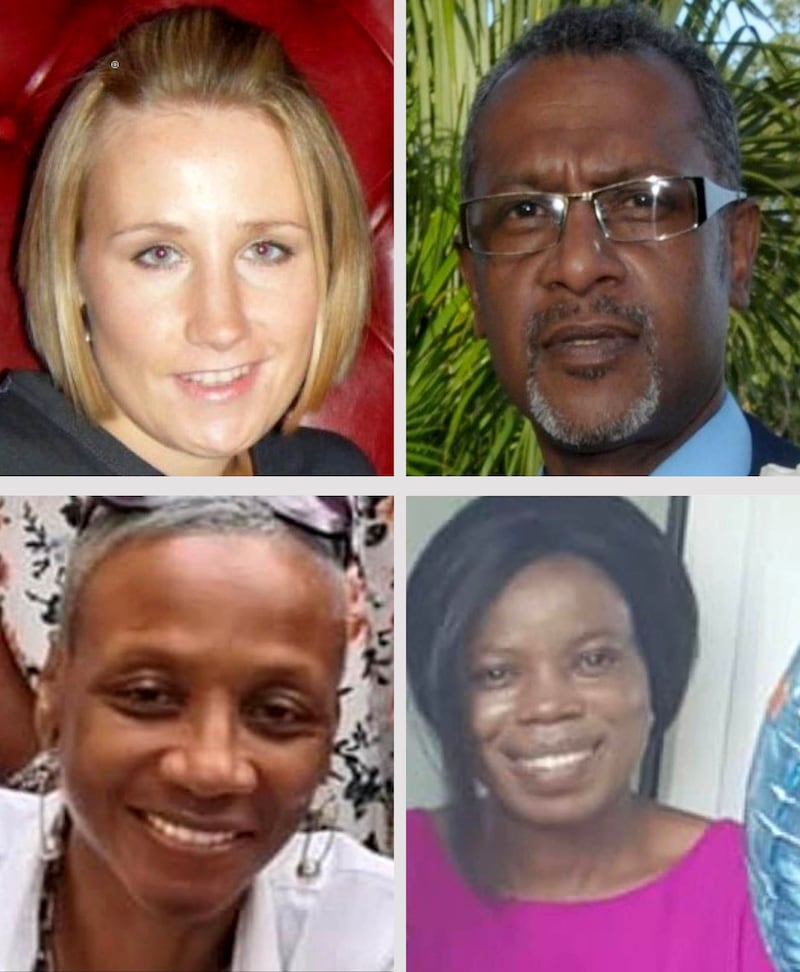 Lisa Gardiner, Dexter Augustus, both top, Jennifer Smith, bottom left, and Abigael Muamba were all killed in the crash