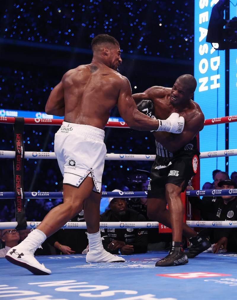 The coup des grace. Daniel Dubois knocks out Anthony Joshua to win on Saturday night.
Picture: Mark Robinson Matchroom Boxing.