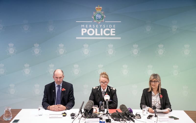 Professor Tim Atkins, Merseyside Police Chief Constable Serena Kennedy and Dr Renu Bindra give an update into the investigation into the murders of six-year-old Bebe King, seven-year-old Elsie Dot Stancombe and nine-year-old Alice Dasilva Aguiar, and the attempted murders of eight children and two adults in Southport