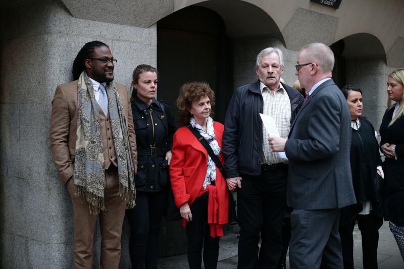 (left to right) Omar McDermott and Danielle Cooper, parents to Makayah McDermott, and grandparents Suzanne and Malcolm Smith with other family members outside The Old Bailey in London, after Joshua Dobby, 23, was jailed for 12 years