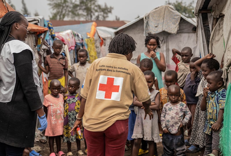 Red Cross officials seek to raise awareness about mpox in the Don Bosco refugee camp in Goma, Democratic Republic of Congo (AP Photo/Moses Sawasawa)