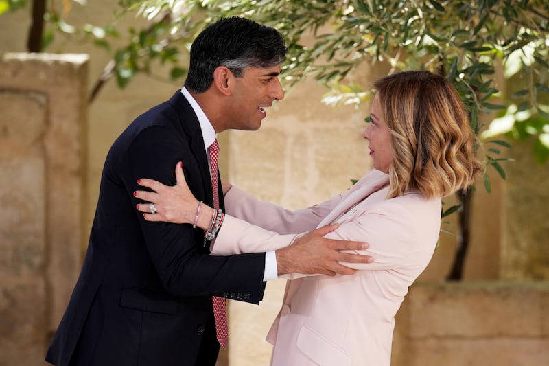 Rishi Sunak was greeted warmly by Italian Prime Minister Giorgia Meloni at the G7 summit