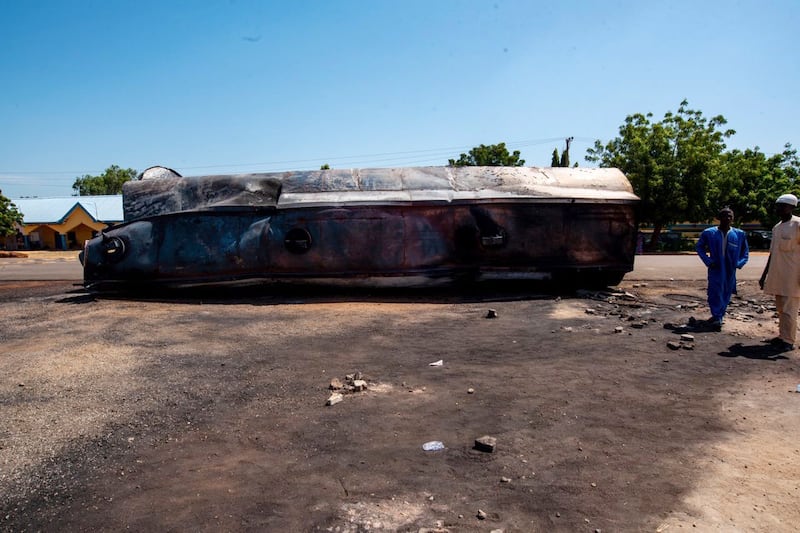 The scene of the tanker explosion in Majiya, Nigeria (Sani Maikatanga/AP)