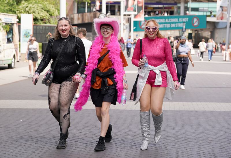 Fans gather outside Wembley Stadium ahead of Taylor Swift’s first London concert during her Eras Tour