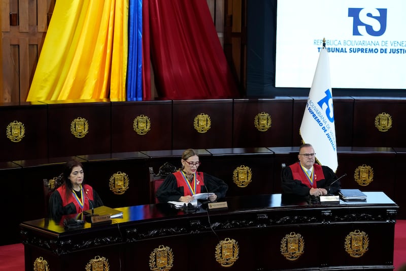 Supreme Court President Caryslia Rodriguez speaks at the court which is performing an audit of the disputed results of the presidential election in Caracas, Venezuela (Ariana Cubillos/AP)