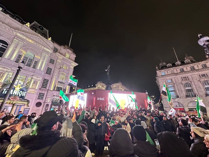 Hundreds of Syrians gathered in London on Sunday evening