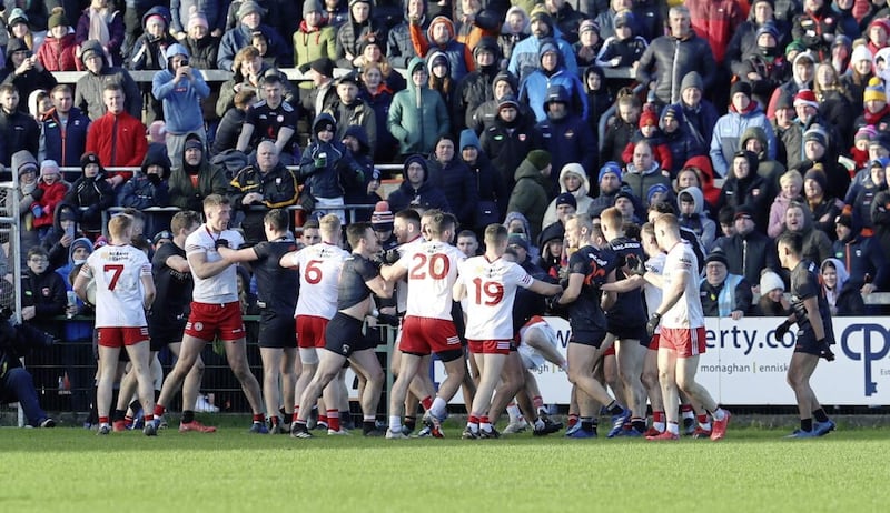 The incident which led to five players receiving red cards during the 2022 Division One clash between Armagh and Tyrone. Pic Philip Walsh 