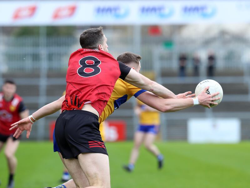 Jonny Flynn worked hard in the midfield engineroom for Down against Clare last Sunday. Pic Philip Walsh