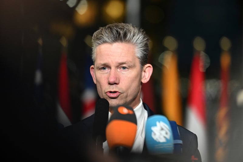 Sweden’s defence minister Pal Jonson speaks with the media as he arrives for a meeting of Nato defense ministers in Brussels (Harry Nakos/AP)