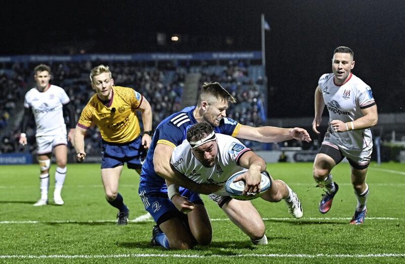 Rob Herring scores a try against Leinster at the RDS earlier this season