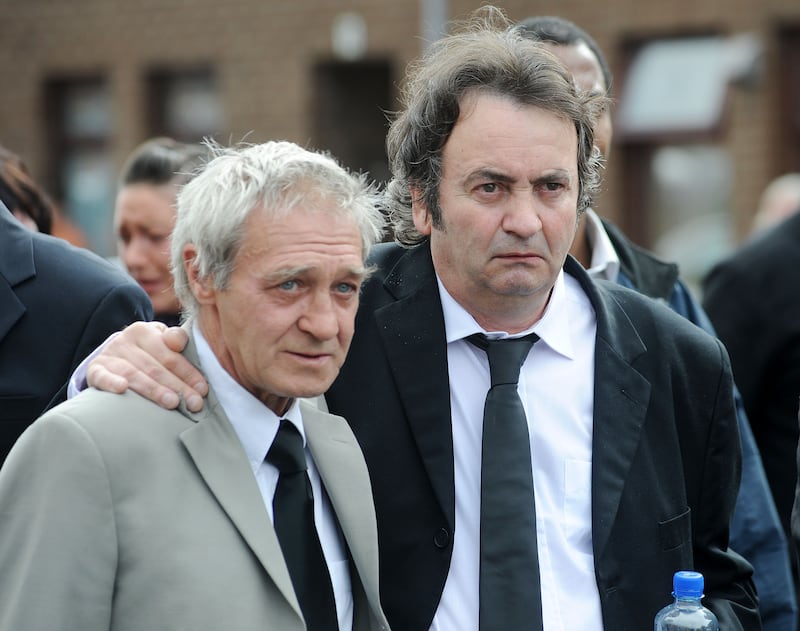 Pacemaker Press  28/6/2014
Paddy Hill (BIrmingham Six)  during the  funeral of Gerry Conlon  at St Peter's Cathedral in the Lower Fall area of West Belfast ,   Gerry Conlon, who was wrongly convicted of the 1974 Guildford IRA pub bombings in Surrey, England.

Pic Colm Lenaghan/Pacemaker 

30/12/2024
A member of the ÔBirmingham SixÕ group of men wrongfully convicted of carrying out two IRA pub bombings, who went on to set up an organisation dedicated to helping others facing miscarriages of justice, has died. 

Patrick Joseph Hill, 80, founded the Glasgow-based Miscarriage of Justice Organisation (MOJO) after his release in 1991, helping others who were imprisoned despite being innocent of the crimes they were accused of.