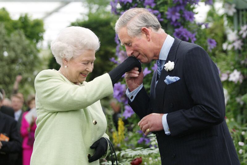 Charles, as the Prince of Wales, with his mother Queen Elizabeth II at the Chelsea Flower Show